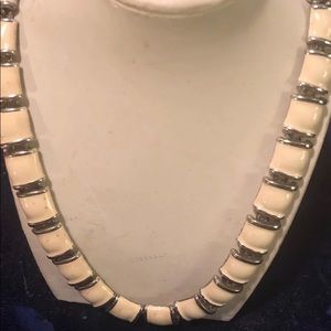 Ann Klein white enamel goldtone link necklace